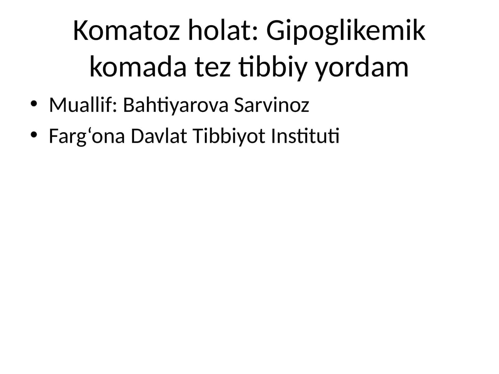 Komatoz holat: Gipoglikemik komada tez tibbiy yordam