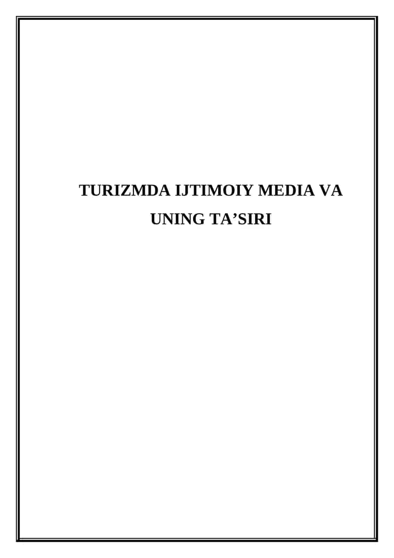 Turizmda ijtimoiy media va uning ta'siri