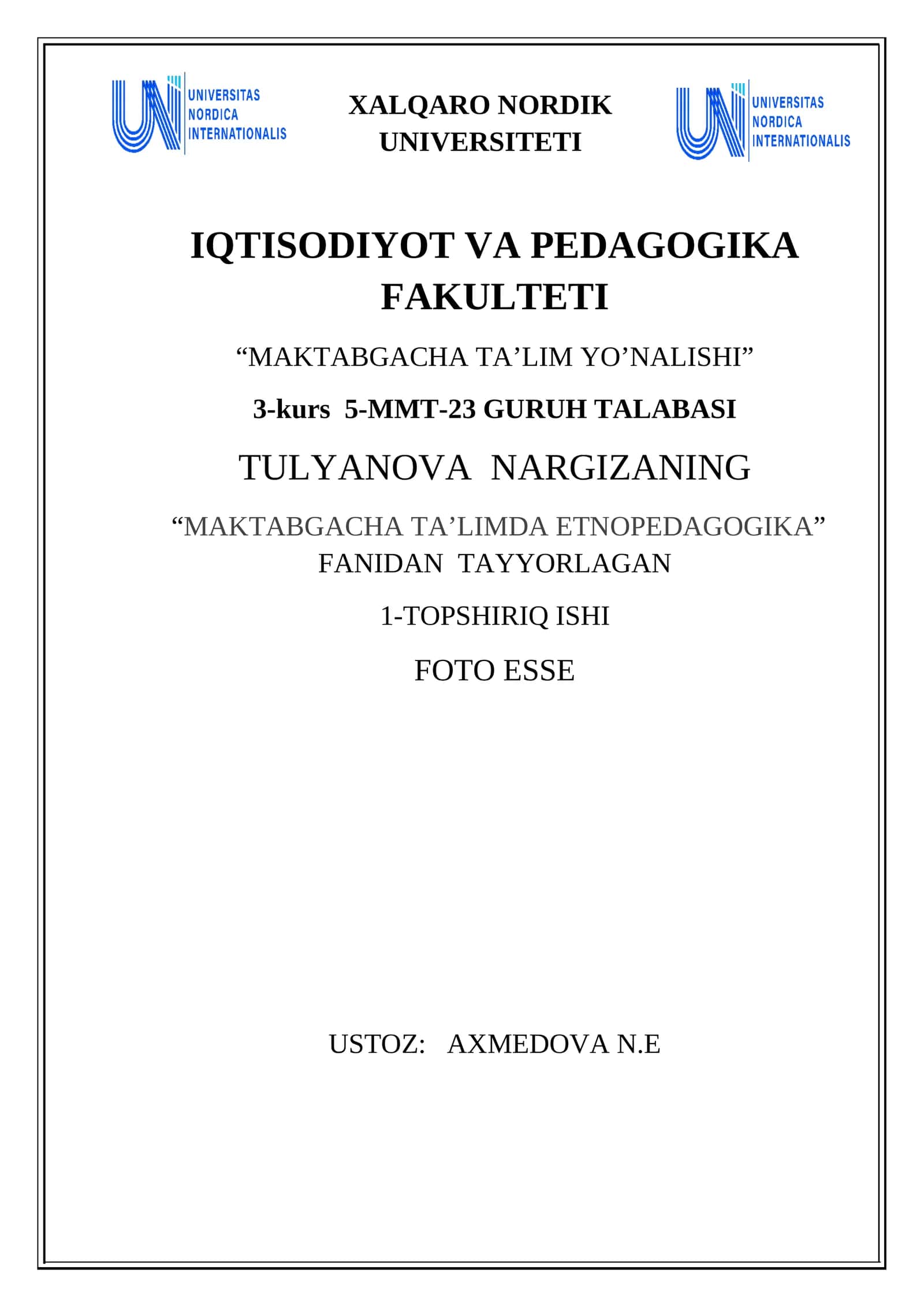 MAKTABGACHA TA’LIMDA ETNOPEDAGOGIKA
