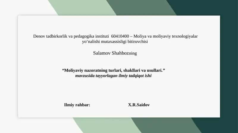 Moliyaviy va moliyaviy texnologiyalari yo‘nalishi bitiruvchisi