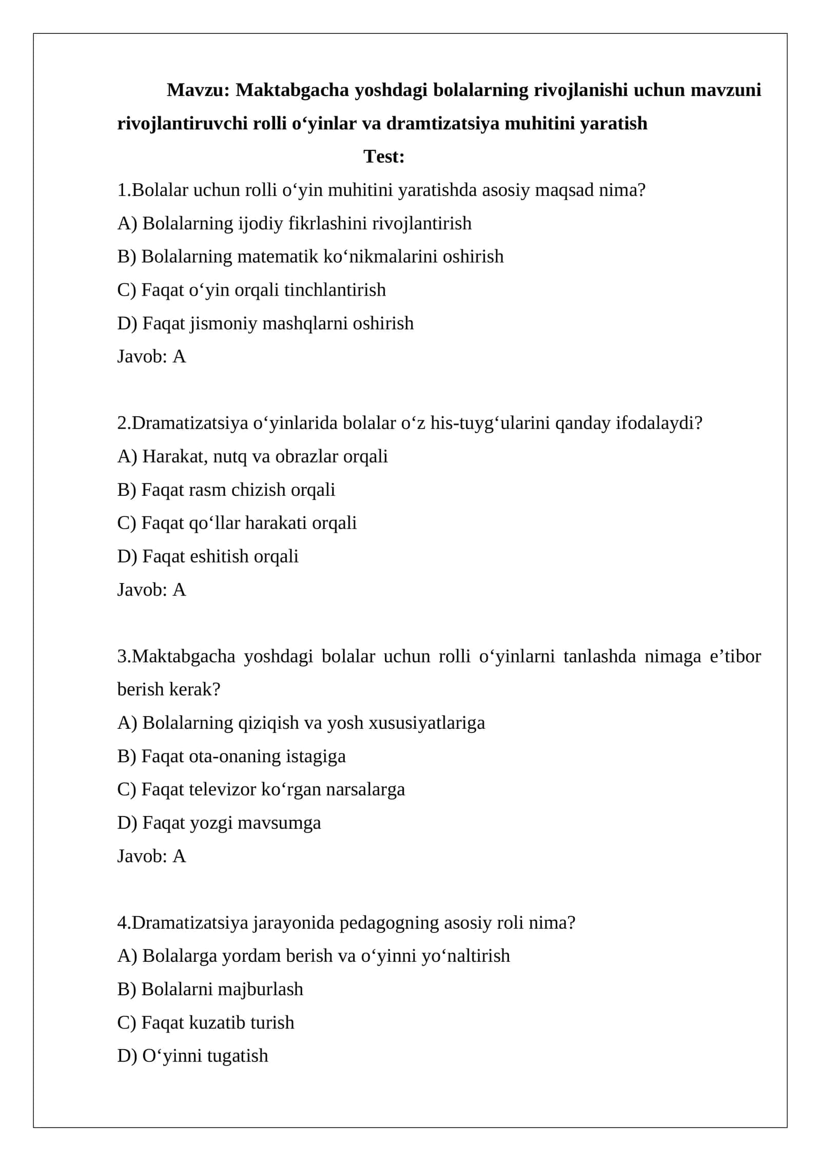 Bolalar uchun maktabgacha dramtizatsiya o'yinlari