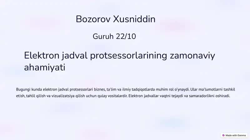 Elektron jadval protsessorlarining zamonaviy ahamiyati