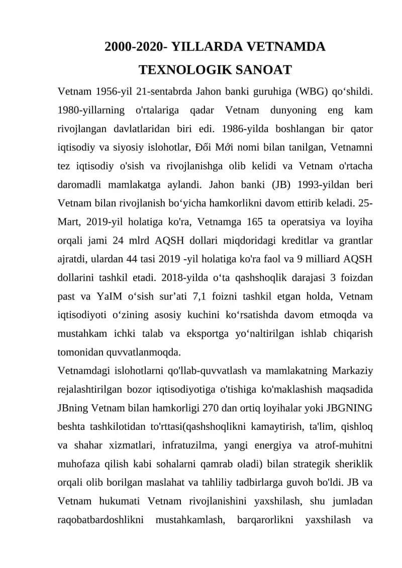 VETNAMDA TEXNOLOGIK SANOAT