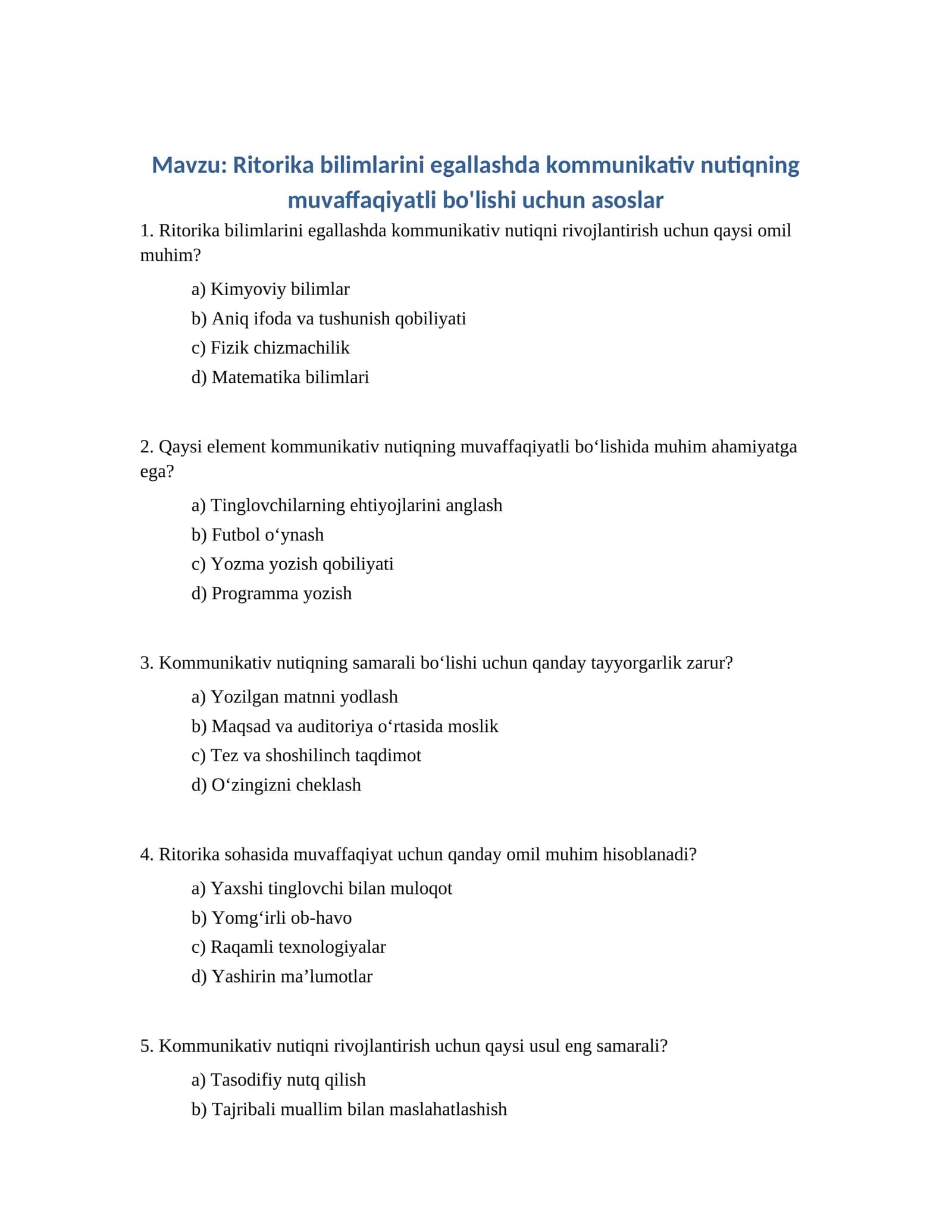 Ritorika bilimlarini egallashda kommunikativ nutiqning muvaffaqiyatli bo'lishi uchun asoslar
