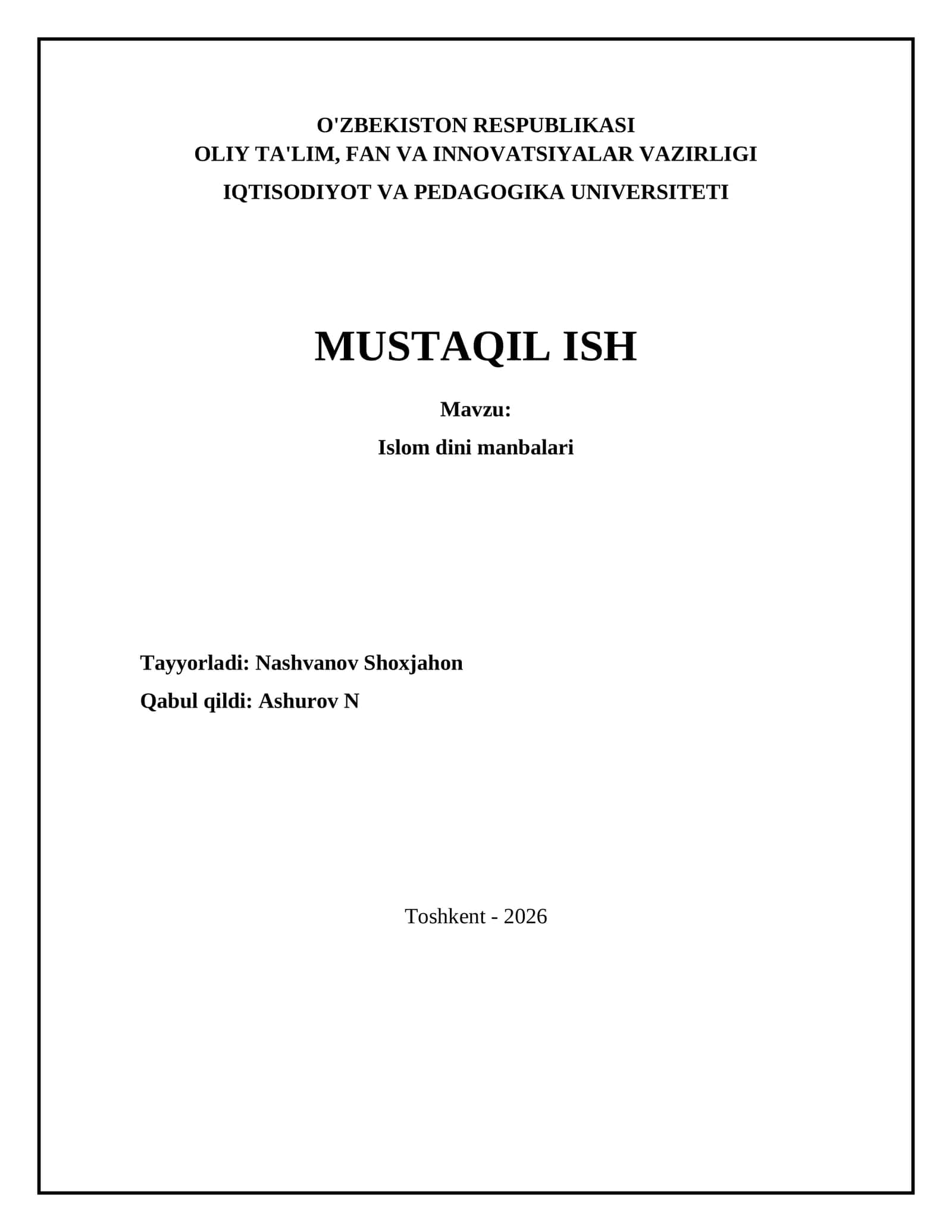 Islom dini manbalari