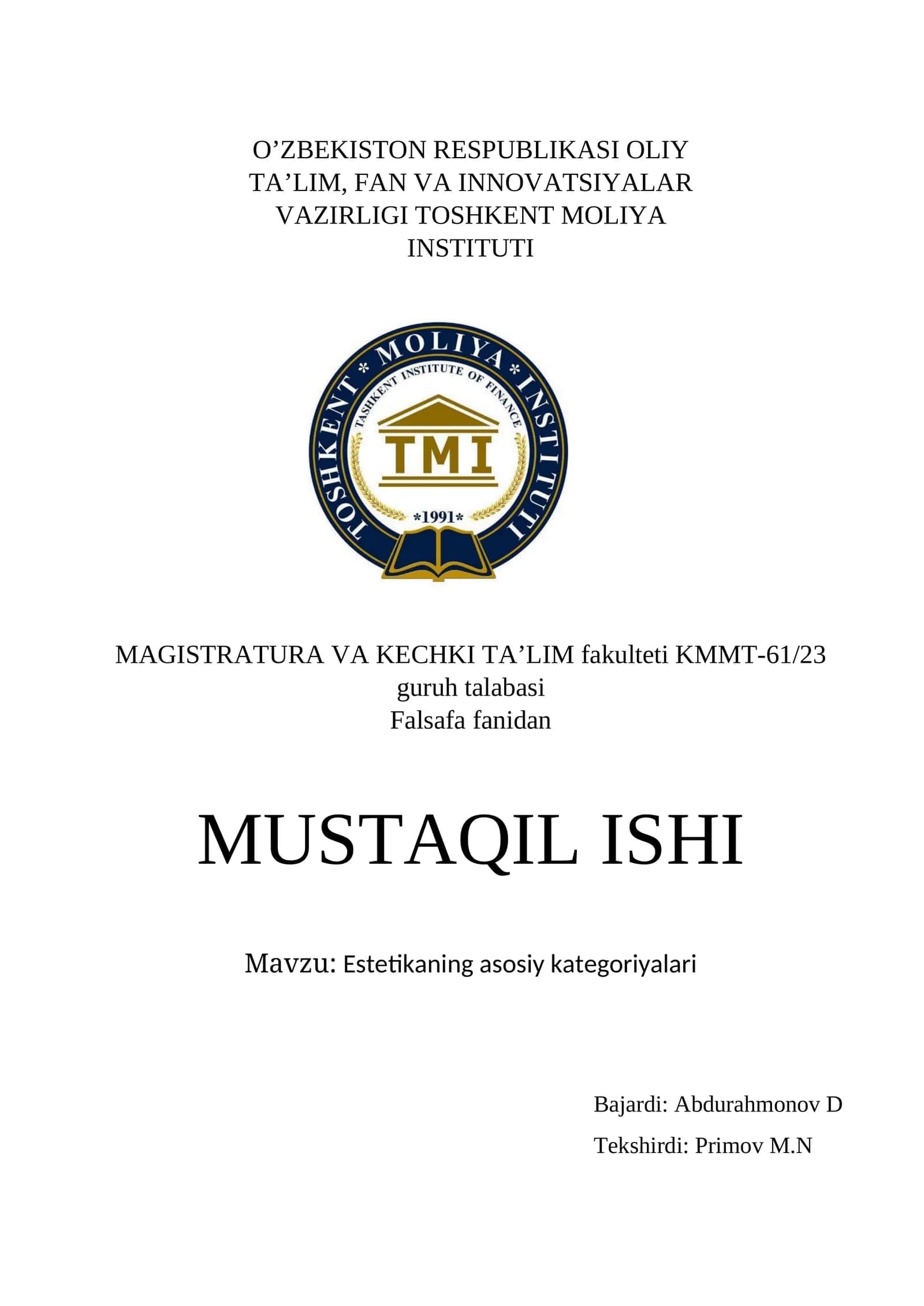 Estetikaning asosiy kategoriyalari