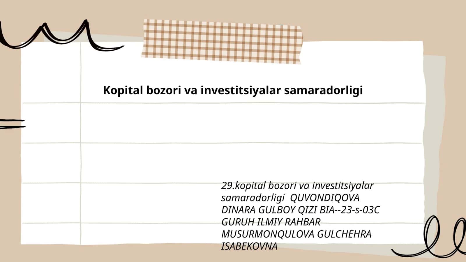 Kopital bozori va investitsiyalar samaradorligi