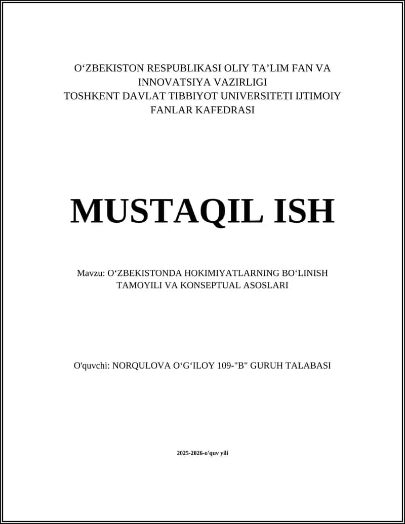 O'zbekistonda Hokimiyatlaning Bo'linish Tamoyili va Konseptual Asoslari