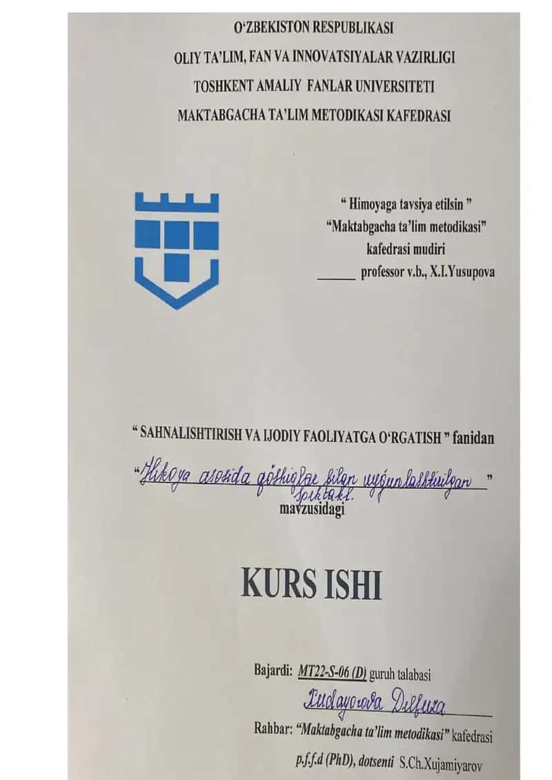 HIKOYA ASOSIDA QO’SHIQLAR BILAN UYG’UNLASHTIRILGAN SPEKTAKLLAR