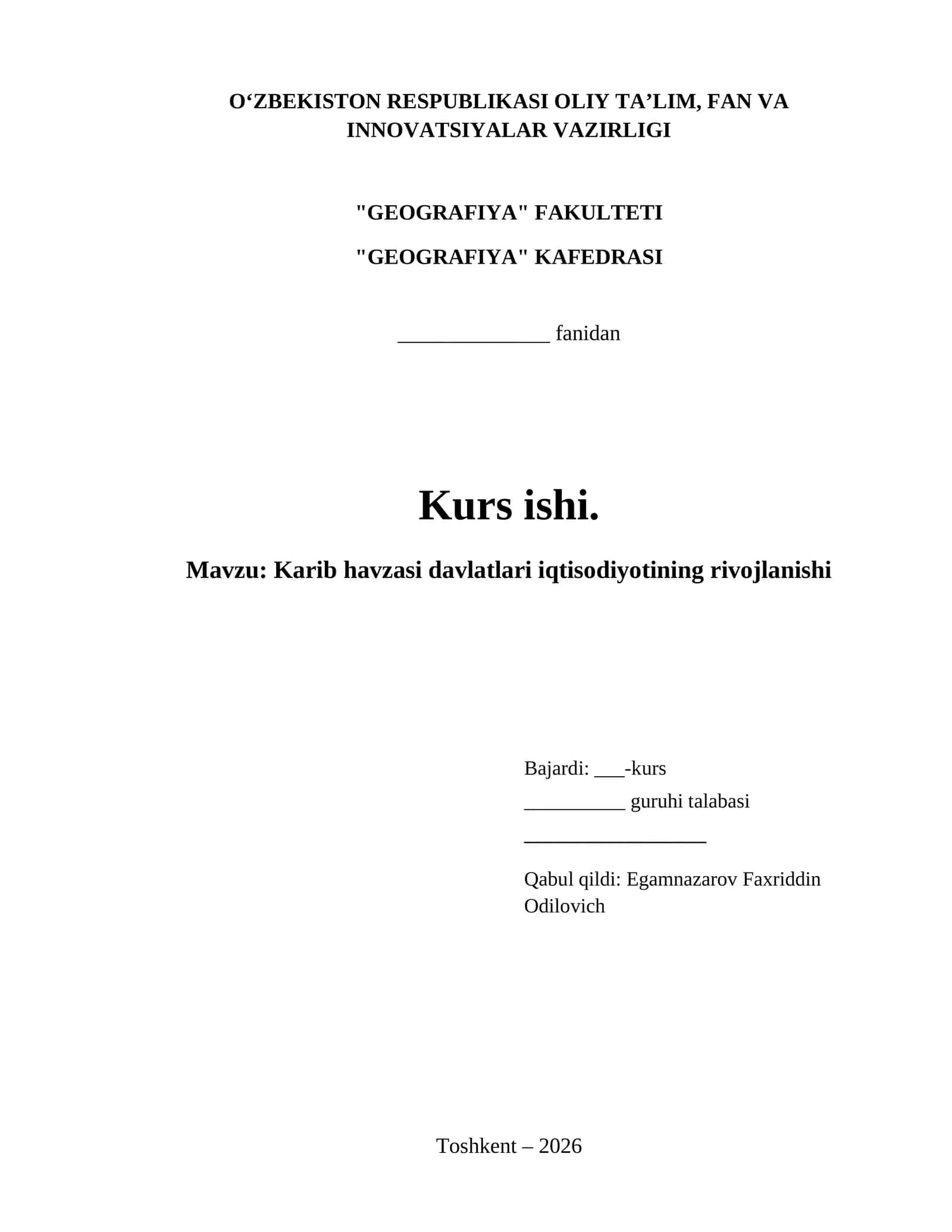 Karib havzasi davlatlari iqtisodiyotining rivojlanishi