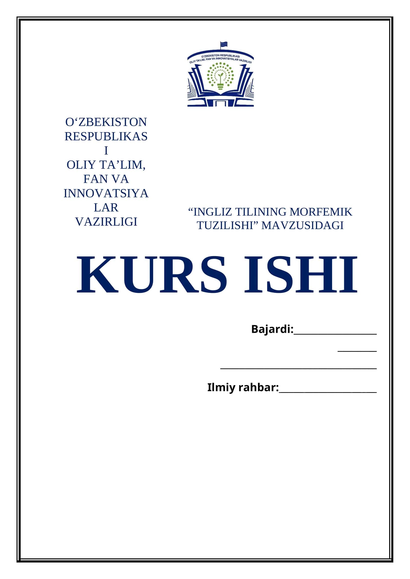 INGLIZ TILINING MORFEMIK TUZILISHI kurs ishi