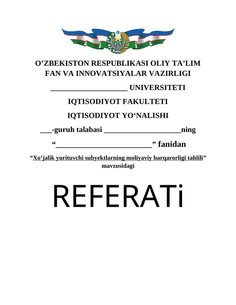 Xo‘jalik yurituvchi subyektlarning moliyaviy barqarorligi tahlili