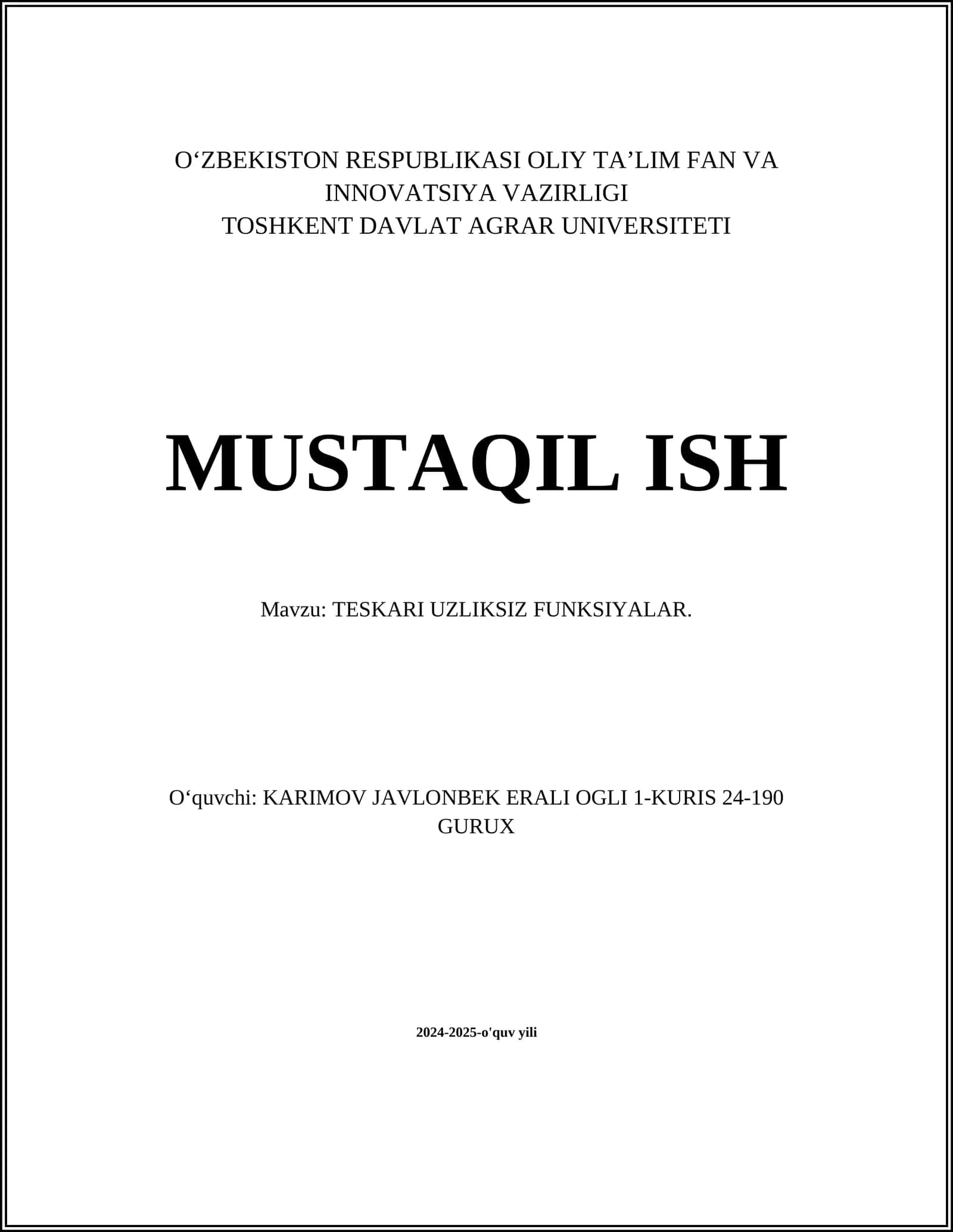 TESKARI UZLIKSIZ FUNKSIYALAR