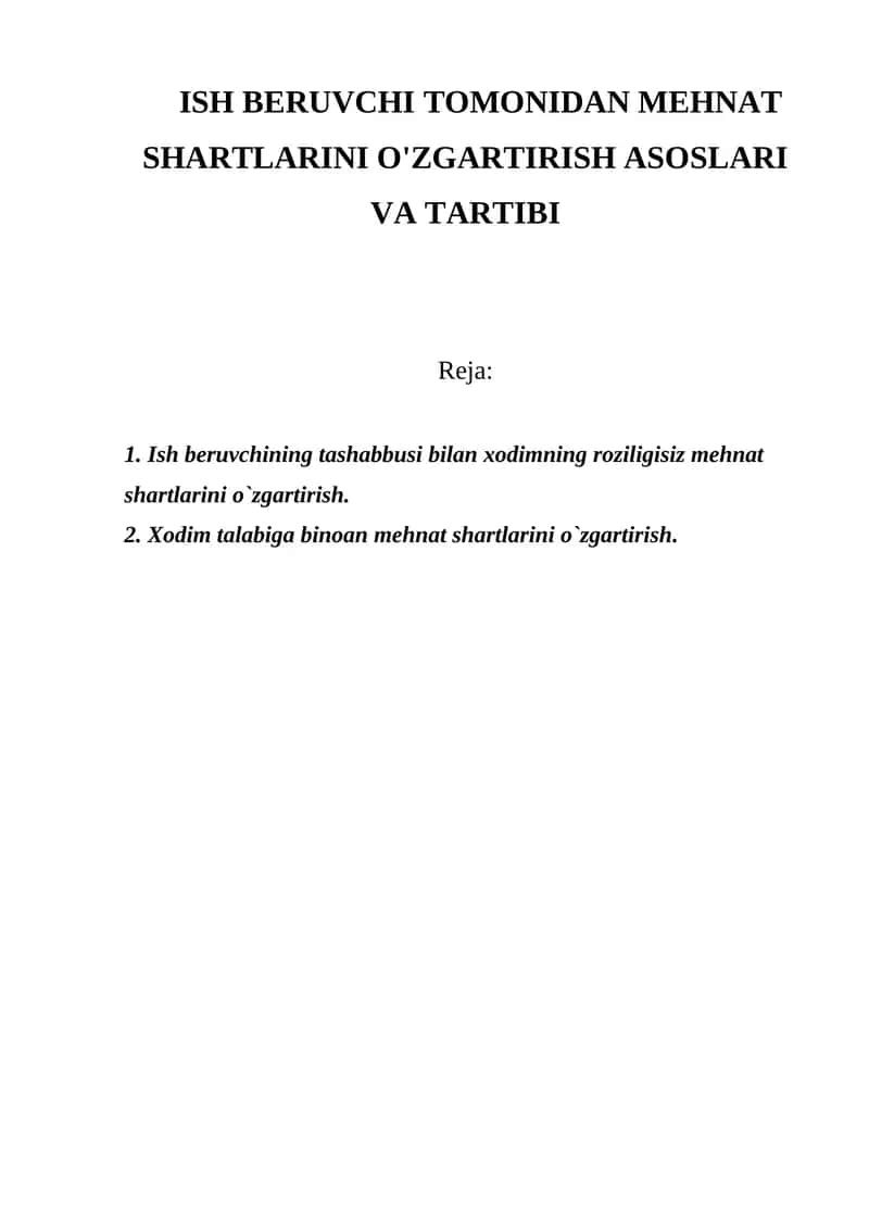 Mehnat Shartlarini O'zgartirish Asoslari