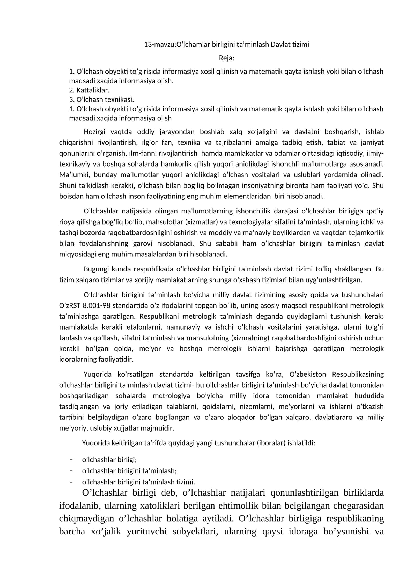 O’lchamlar birligini ta’minlash Davlat tizimi