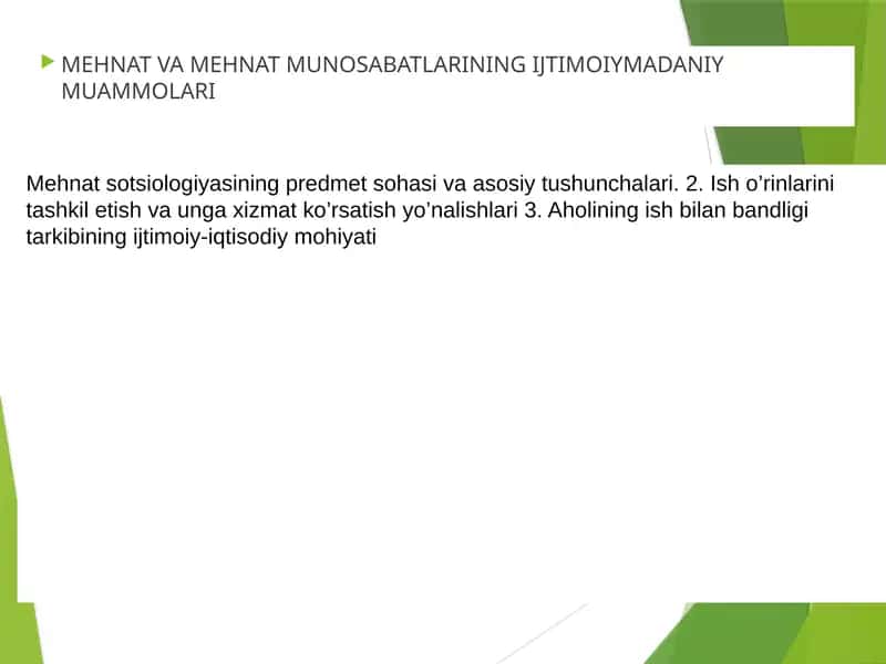 MEHNAT VA MEHNAT MUNOSABATLARINING IJTIMOIYMADANIY MUAMMOLARI