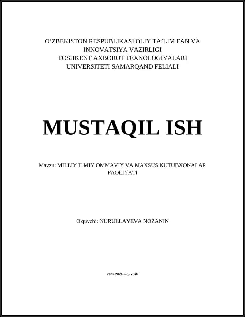 Milliy kutubxonalar tizimi va tashkil etilishi