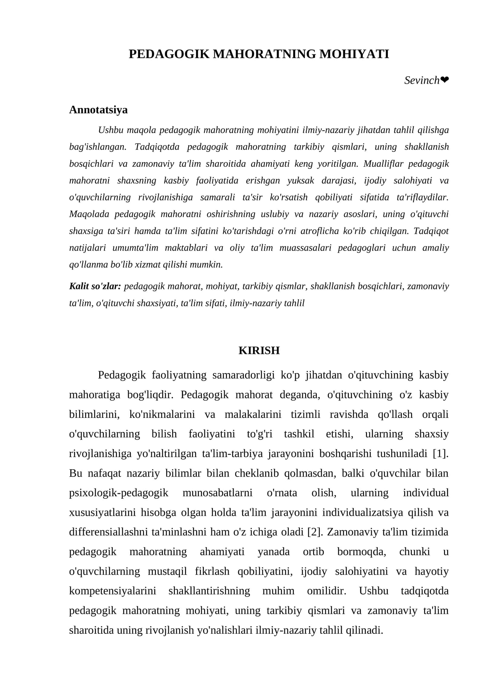 PEDAGOGIK MAHORATNING MOHIYATI