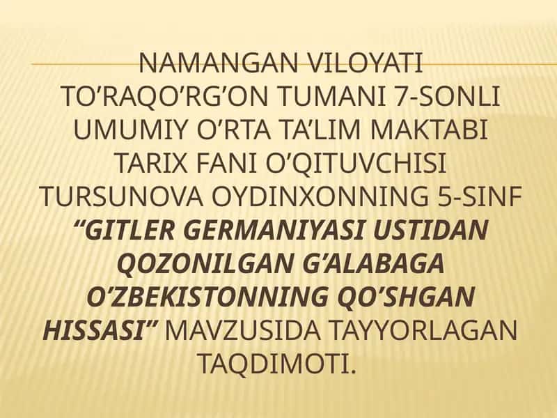 O’zbekistonning qo’shgan hissasi