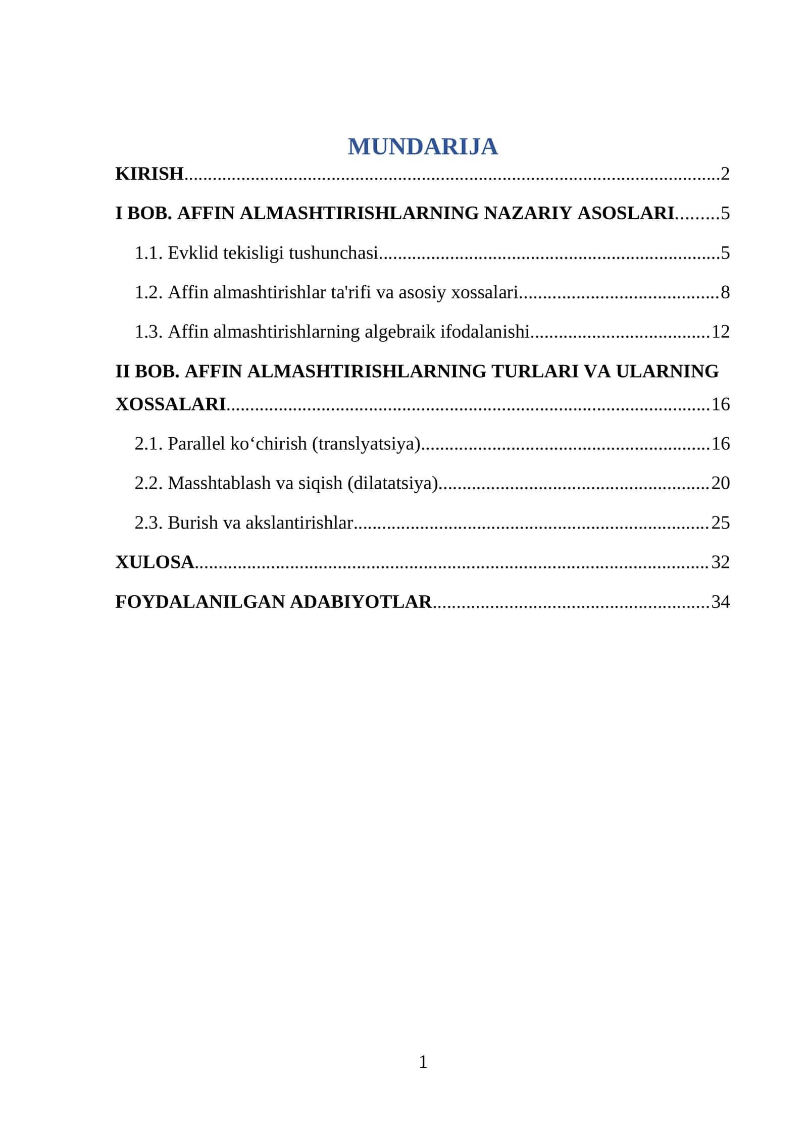 Evklid tekisligida affin almashtirishlar