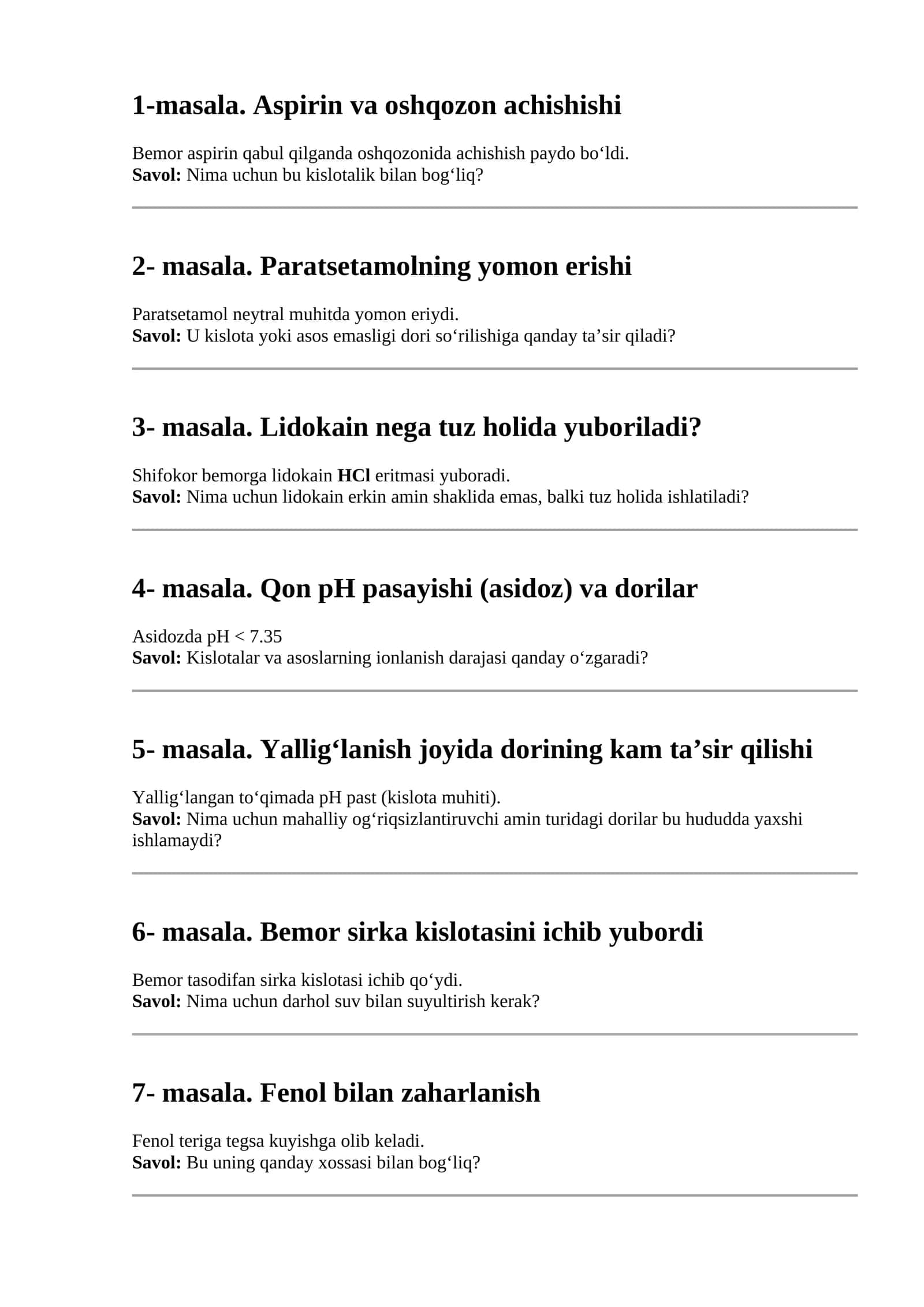 Lidokain nega tuz holida yuboriladi?