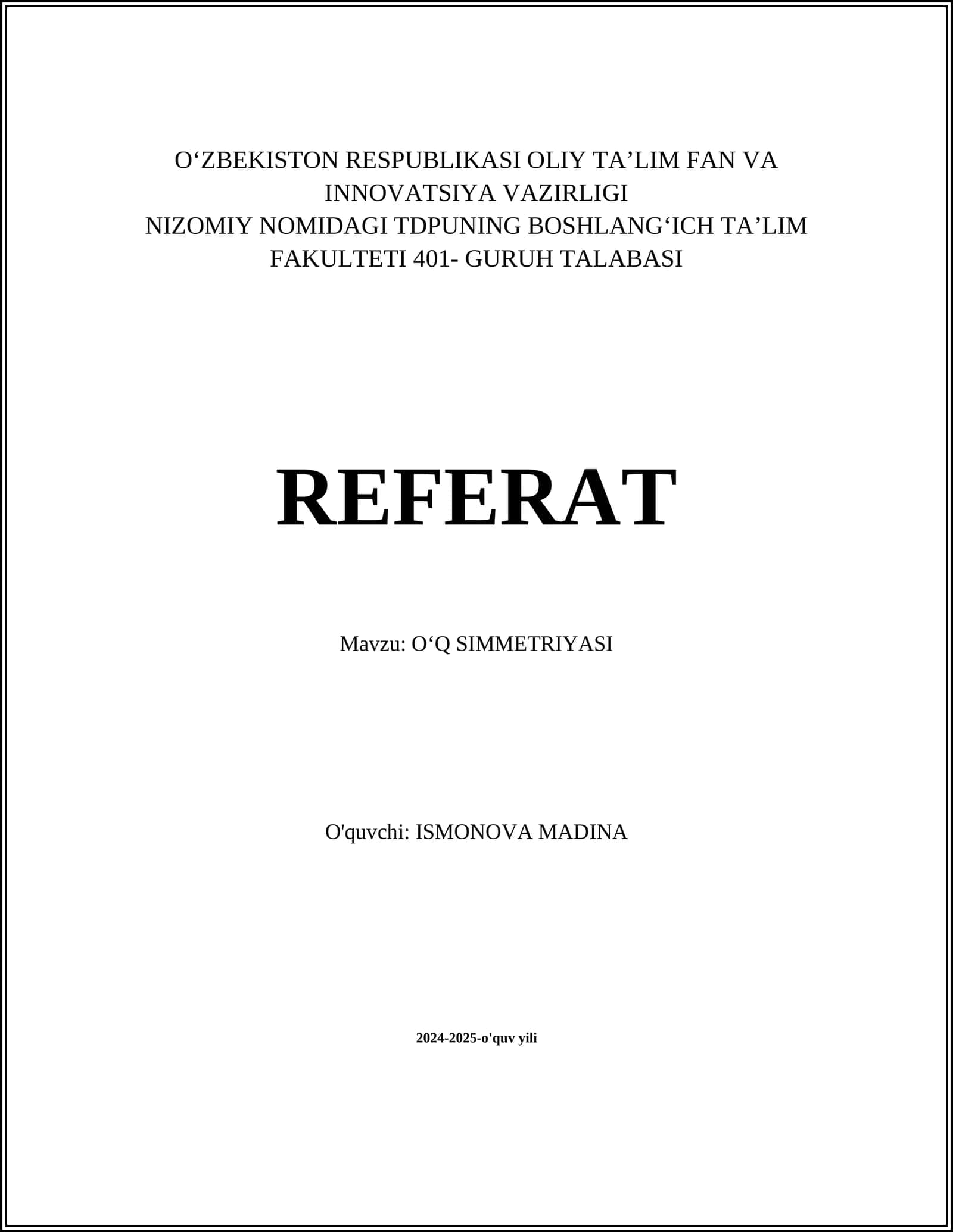 OʻQ SIMMETRIYASI