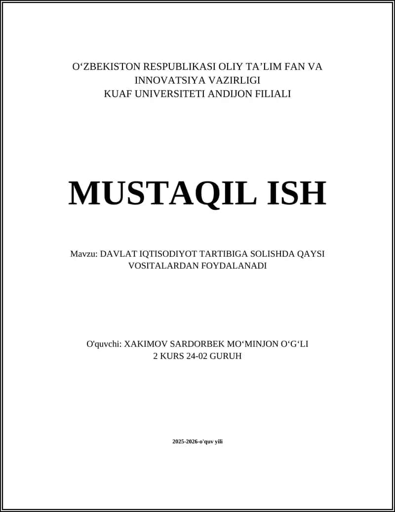 DAVLAT IQTISODIYOT TARTIBIGA SOLISHDA QAYSI VOSITALARDAN FOYDALANADI