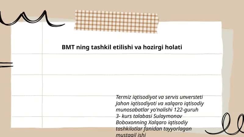 BMT ning tashkil etilishi va hozirgi holati