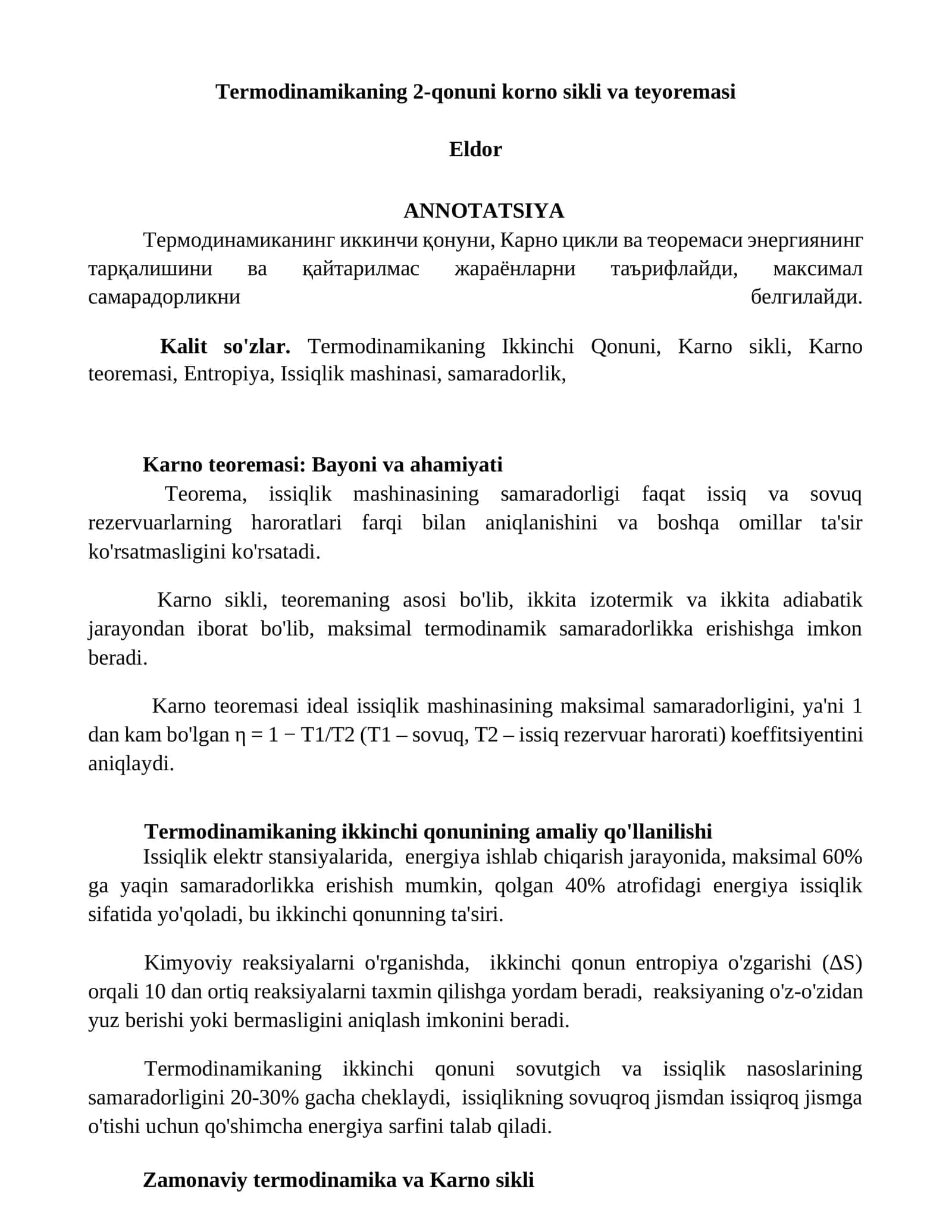 Karno sikli va teyoremasi