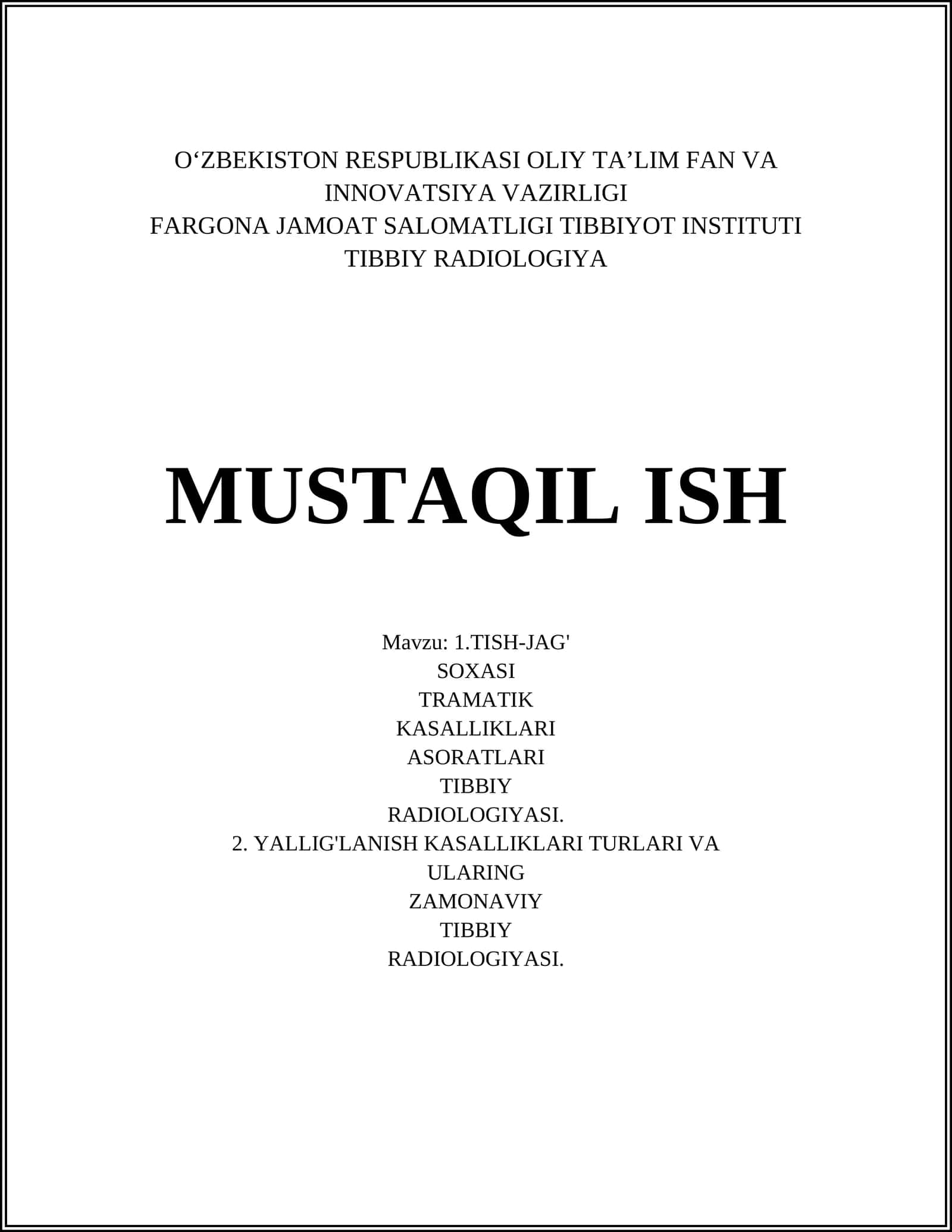 Tish-jag' soxasi travmatik kasalliklari diagnostikasi