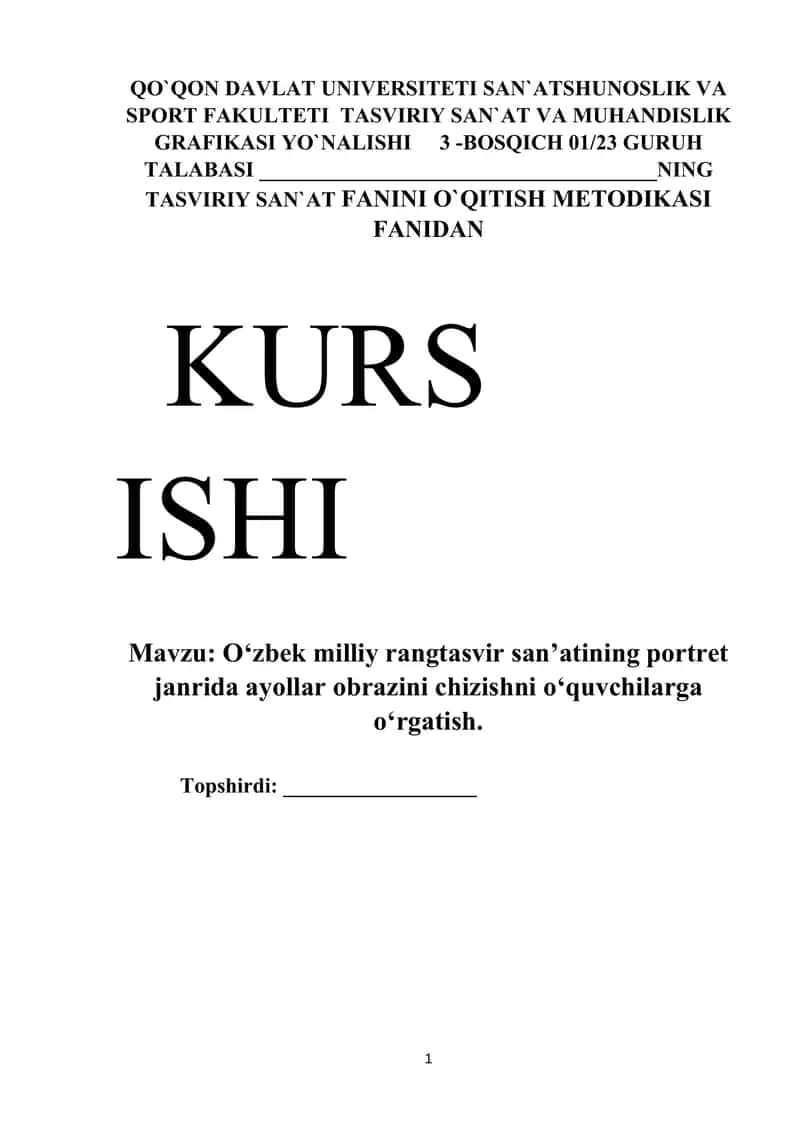 TASVIRIY SAN`AT VA MUHANDISLIK GRAFIKASI YO`NALISHI