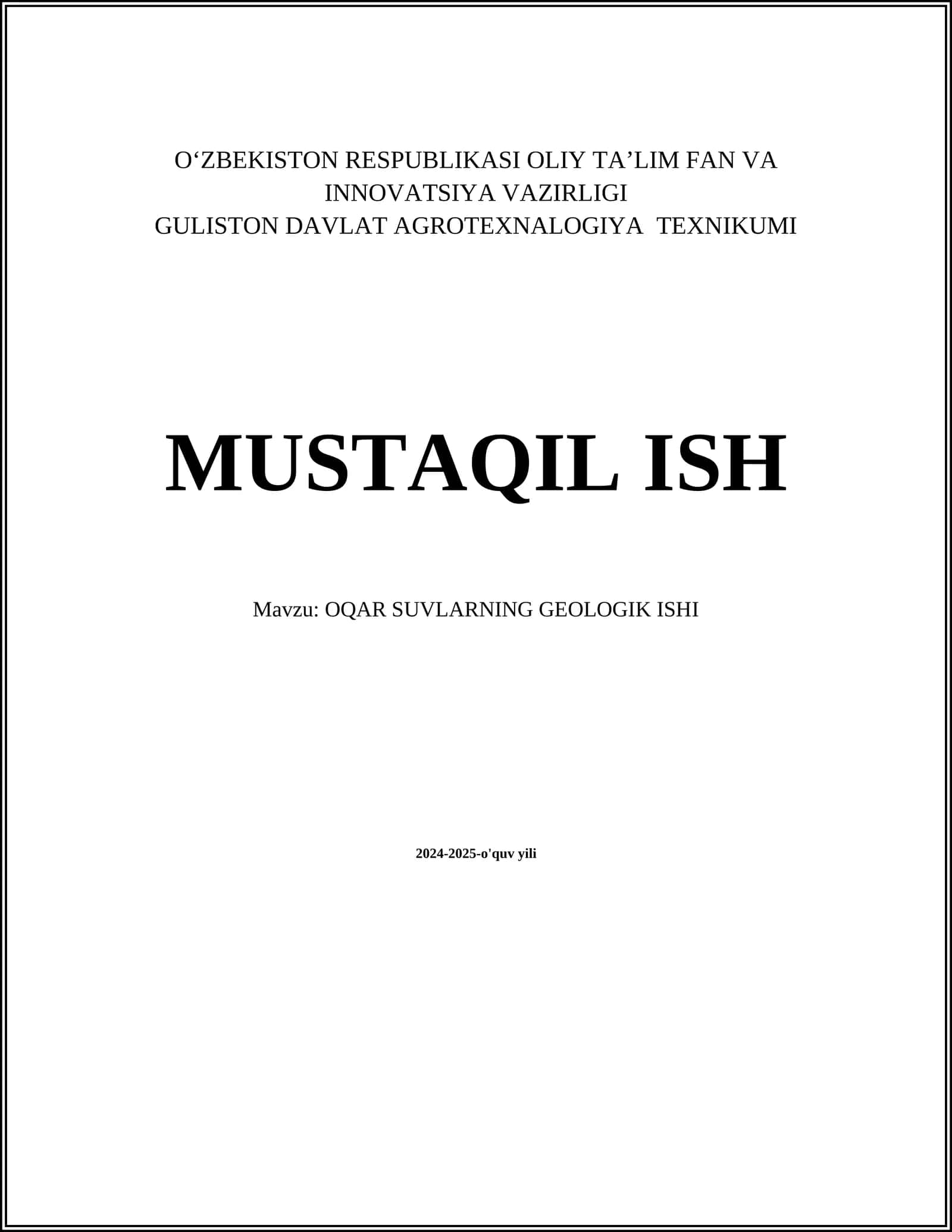 OQAR SUVLARNING GEOLOGIK ISHI