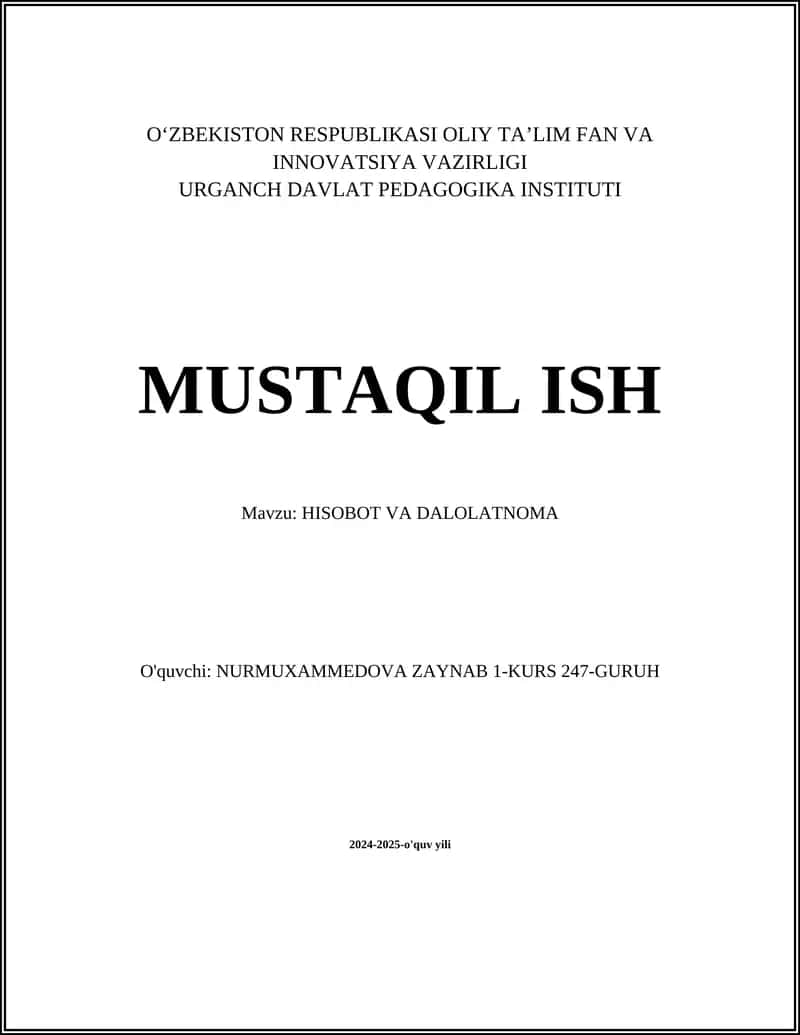 HISOBOT VA DALOLATNOMA