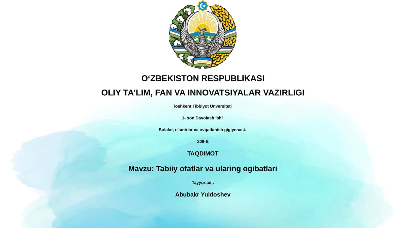 Tabiiy ofatlar va ularing ogibatlari