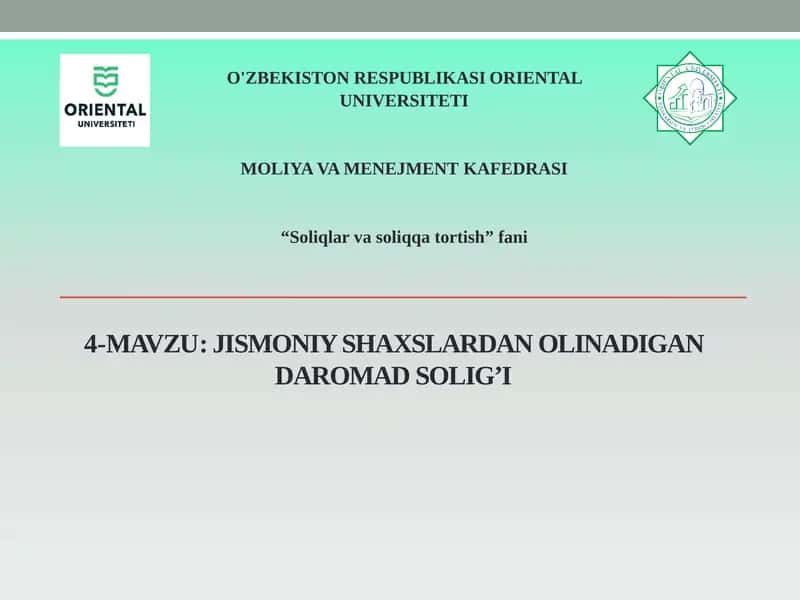 Jismoniyshaxslardanolinadigandaromadsolig’i