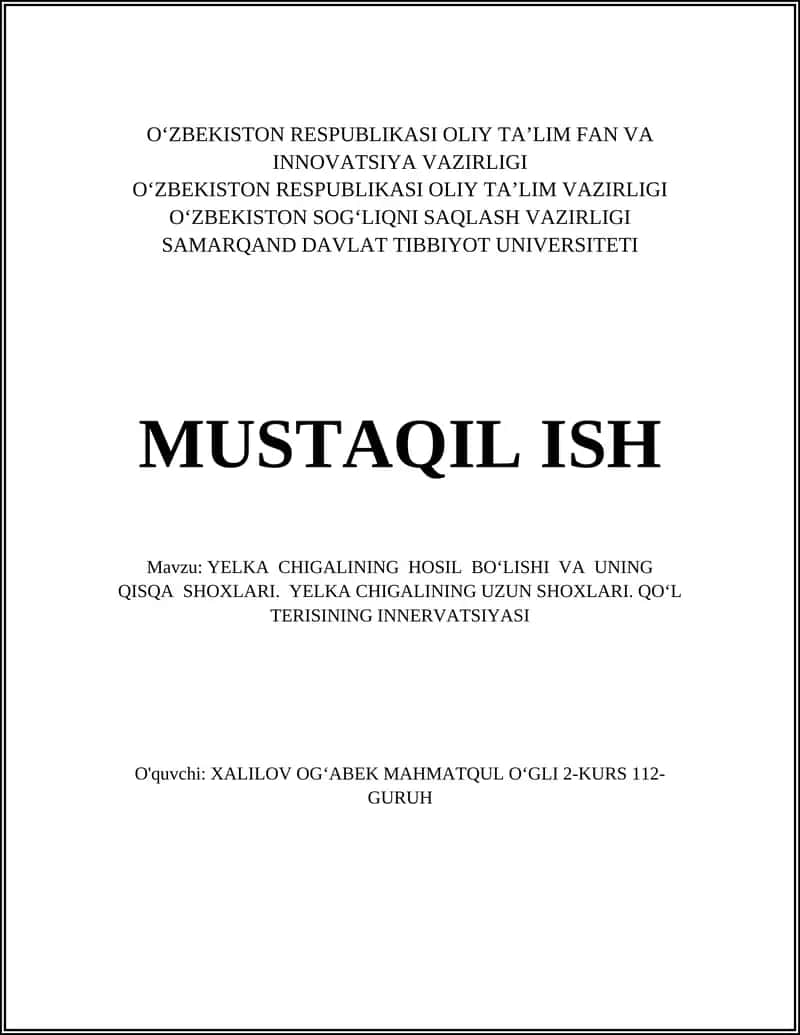 Yelka chigalining hosil bo‘lishi va uning qisqa shoxlari