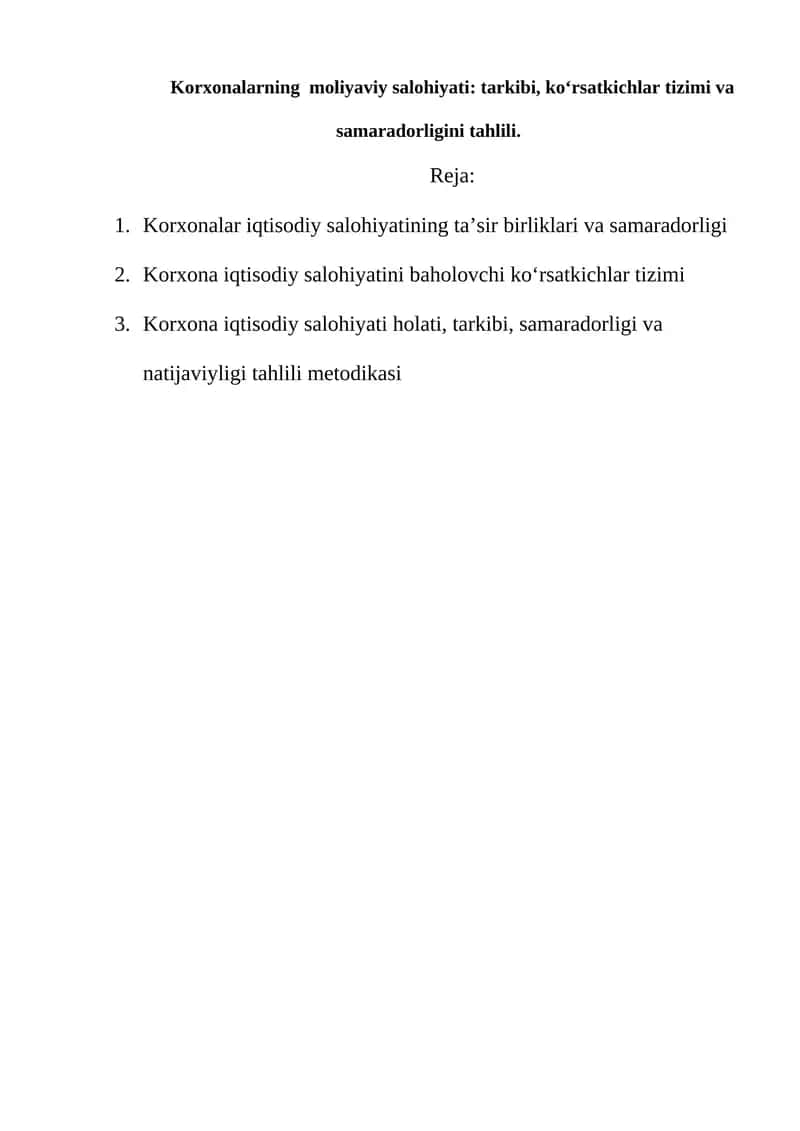 Korxonalar iqtisodiy salohiyati