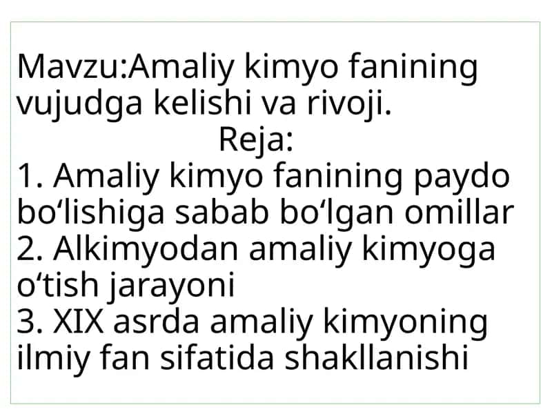 Amaliy kimyo fanining vujudga kelishi va rivoji