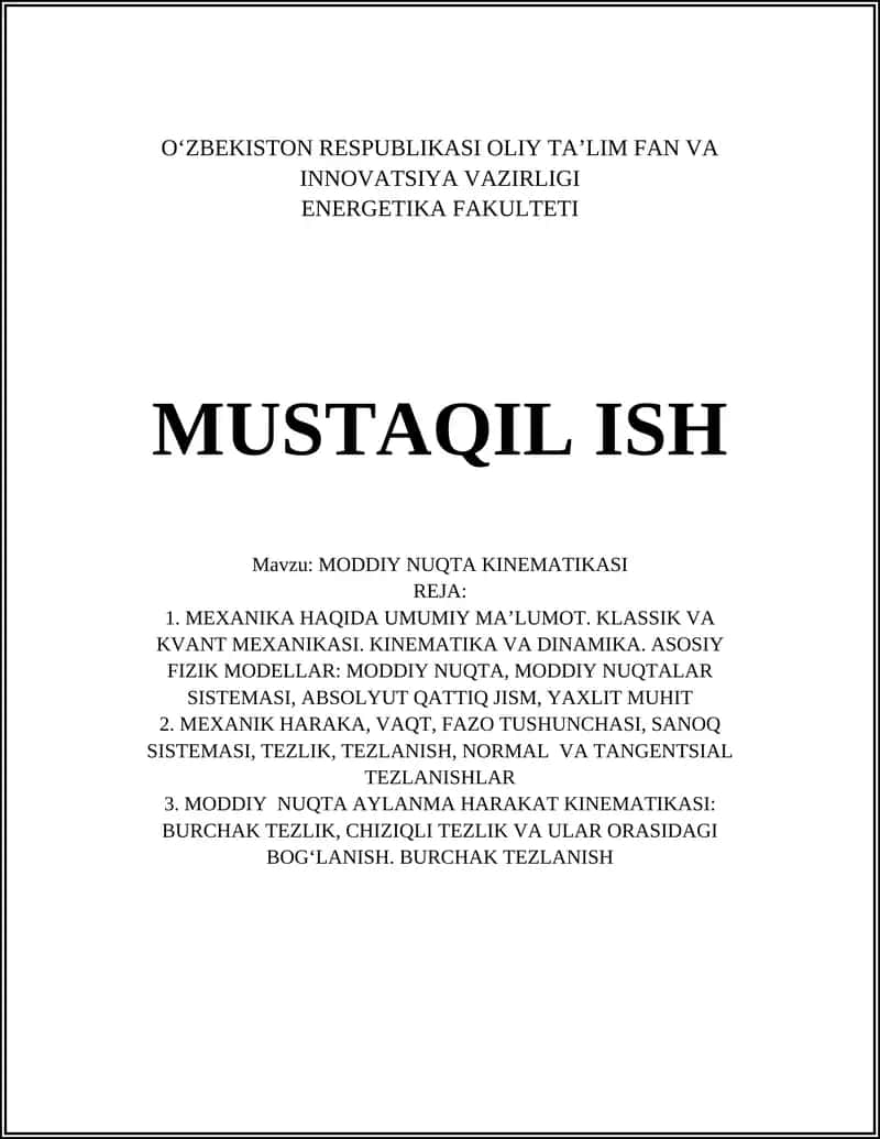 MODDIY NUQTА KINEMАTIKАSI