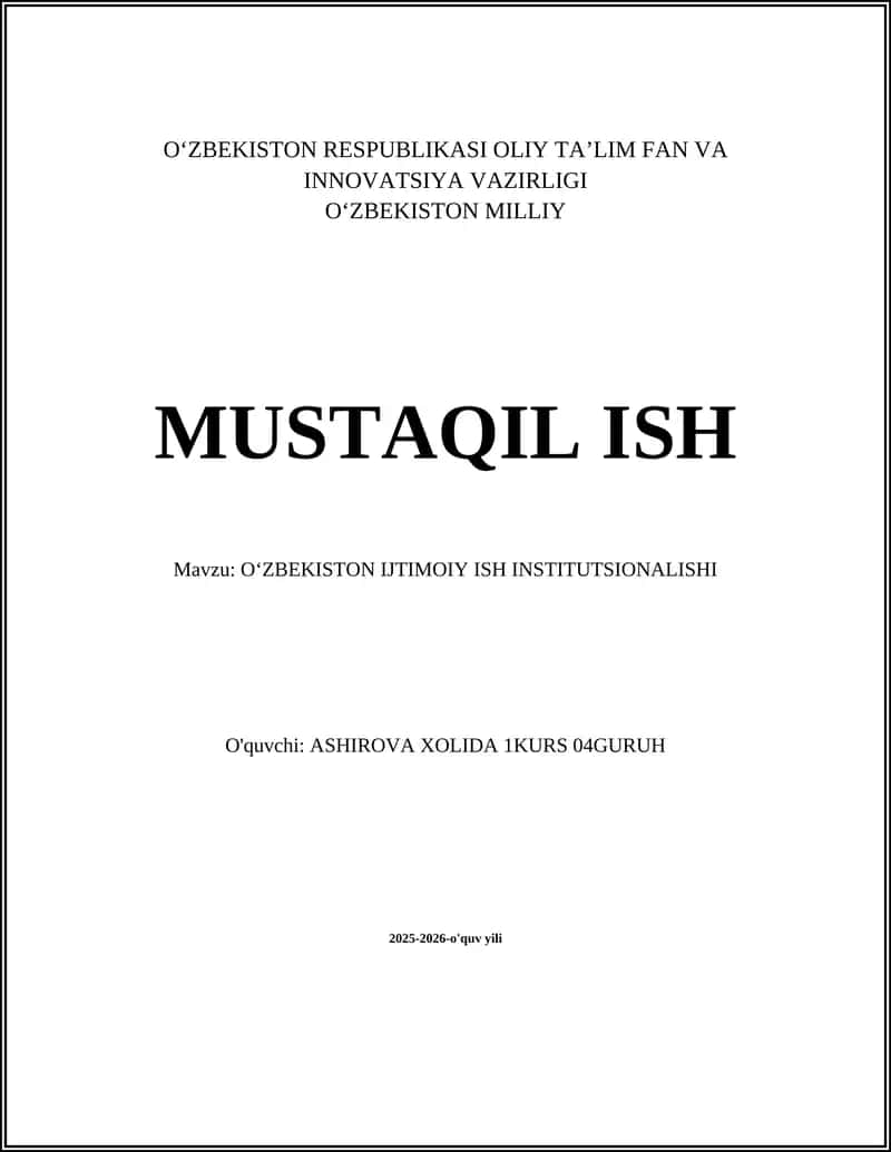 OʻZBEKISTON IJTIMOIY ISH INSTITUTSIONALISHI