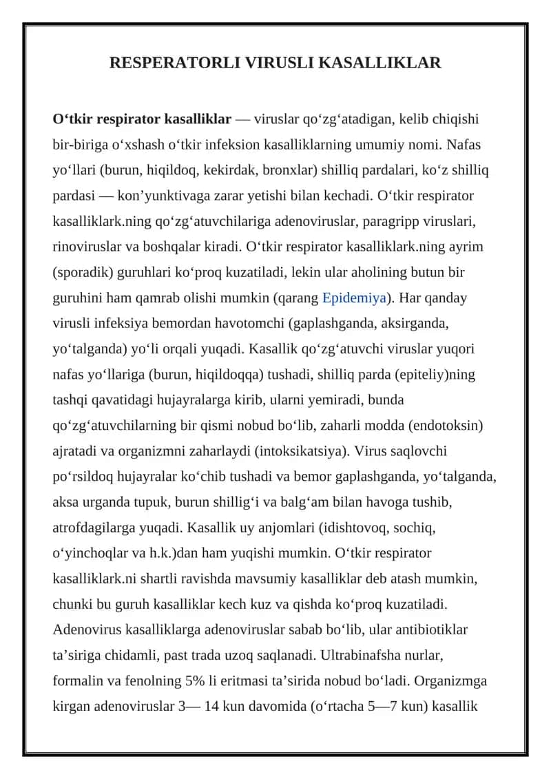 Oʻtkir respirator kasalliklar