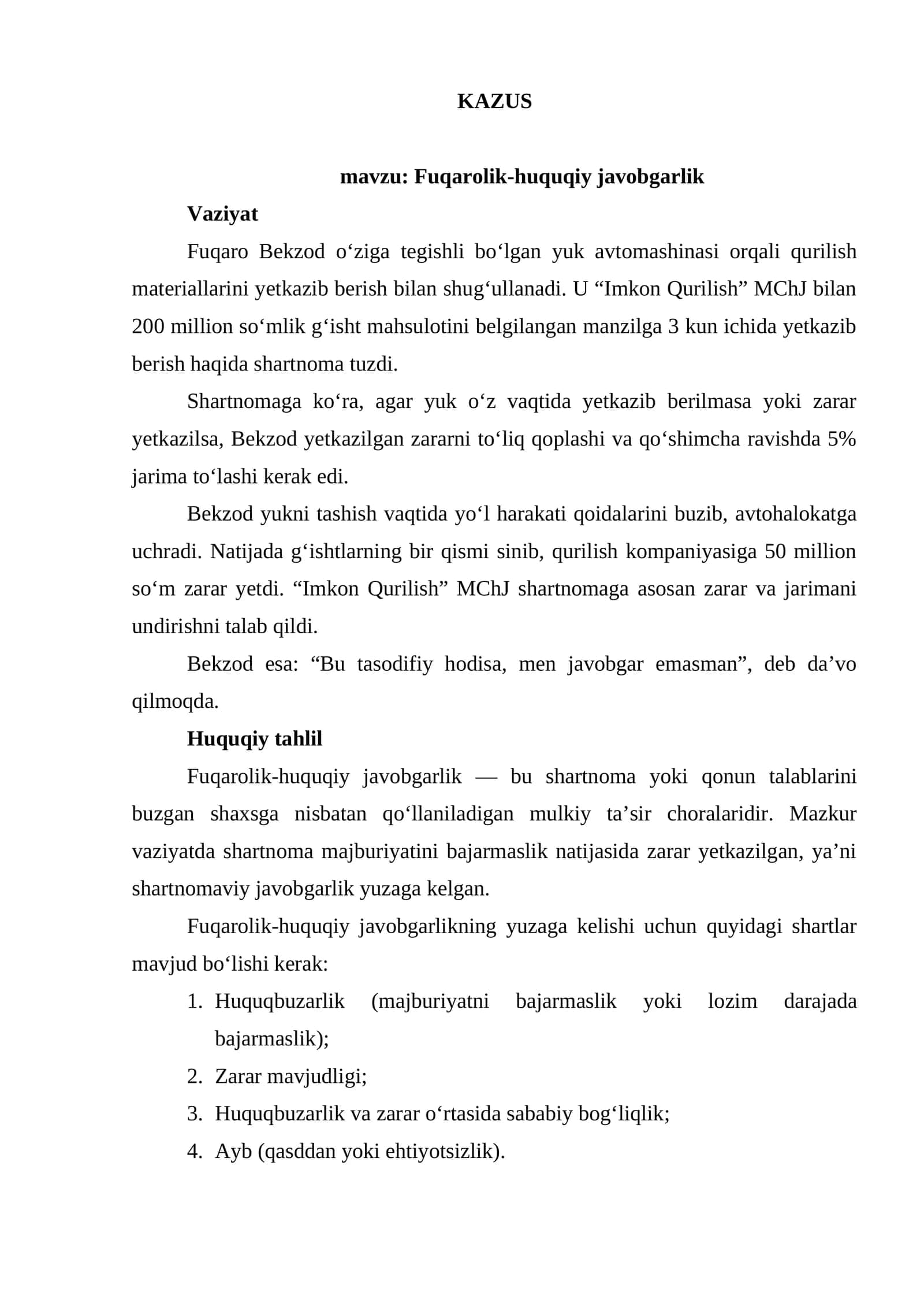 KAZUS Fuqarolik-huquqiy javobgarlik