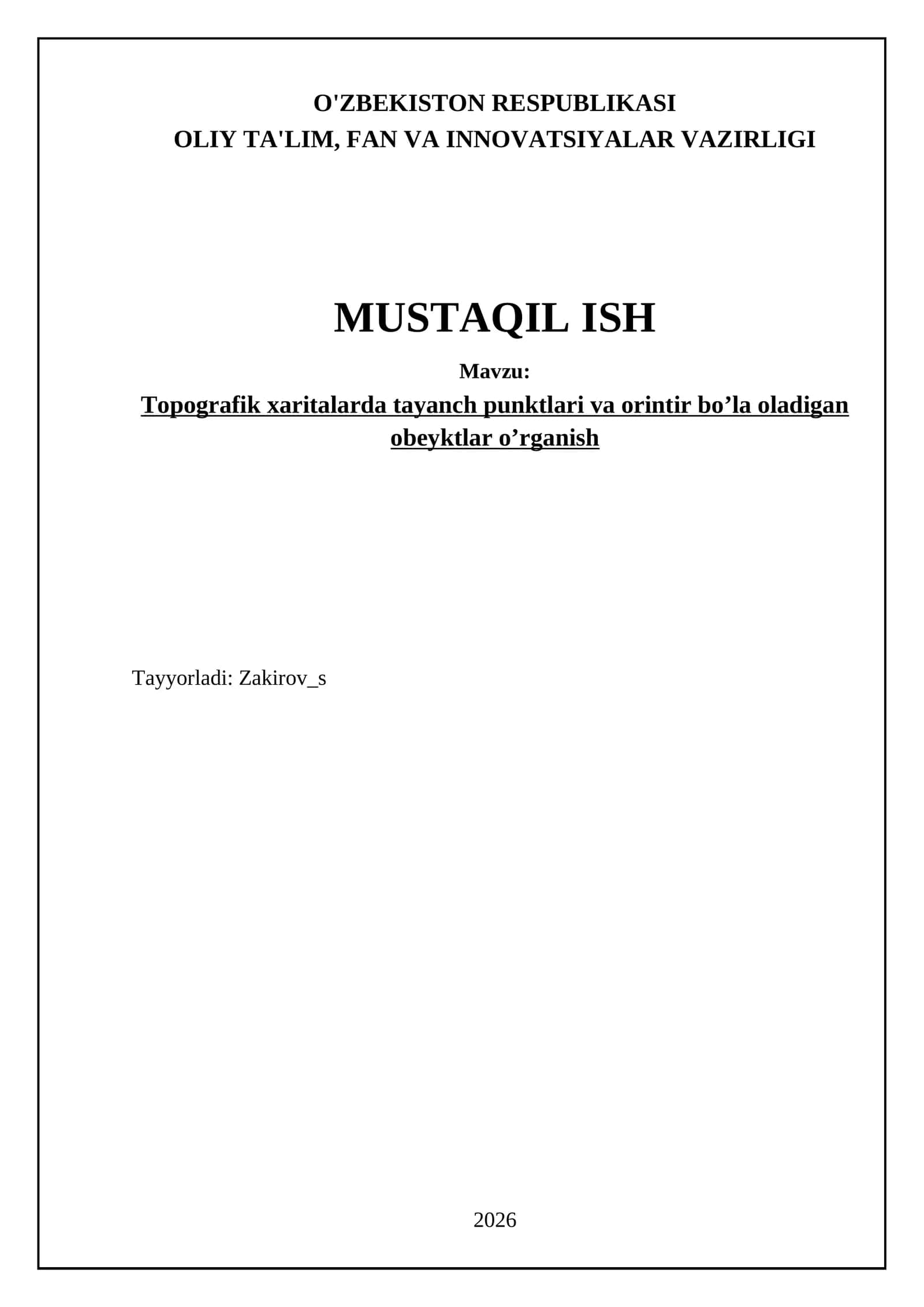 Topografik xaritalarda tayanch punktlari va orintir bo’la oladigan obeyktlar o’rganish