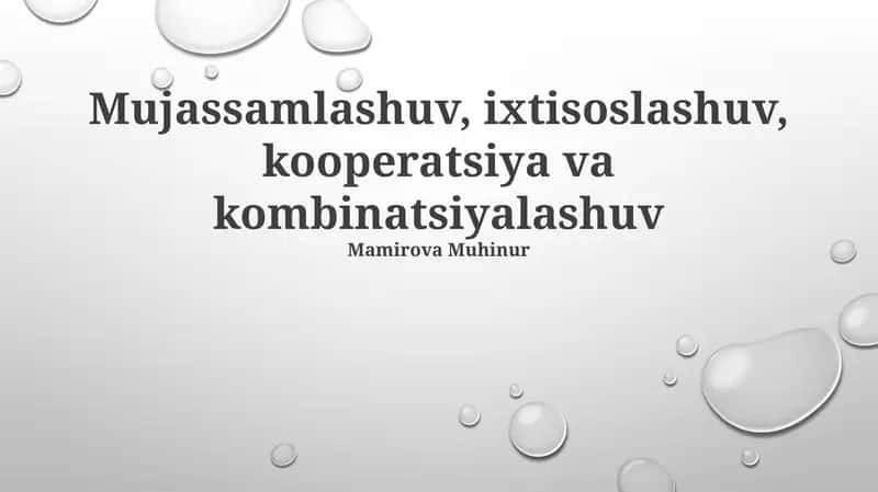 Mujassamlashuv, ixtisoslashuv, kooperatsiya va kombinasyonalashuv