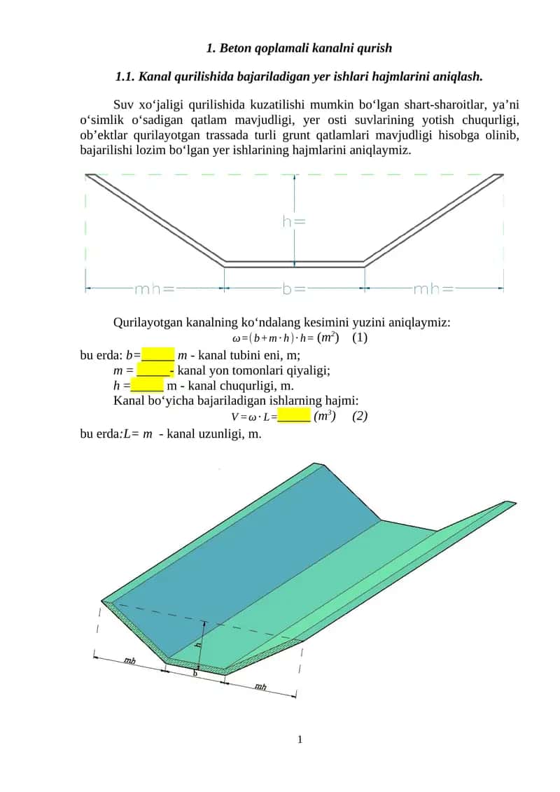 Beton qoplamali kanalni qurish