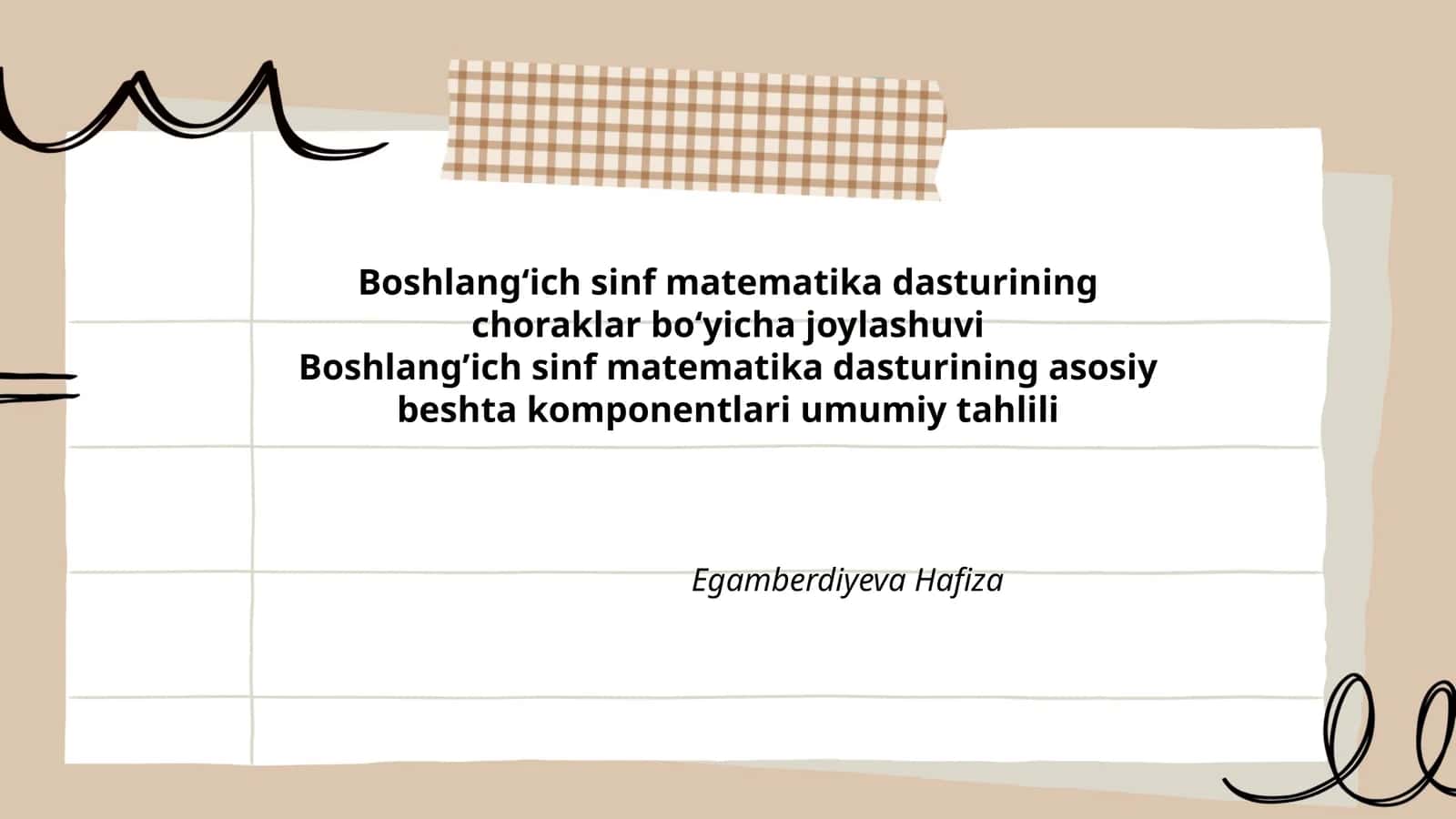 Boshlang‘ich sinf matematika dasturining choraklar bo‘yicha joylashuvi