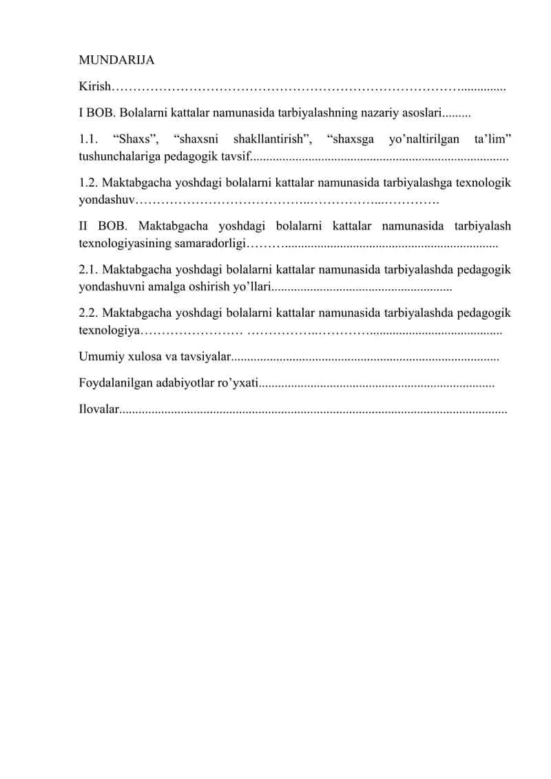 Bolalarni kattalar namunasida tarbiyalash texnologiyasi