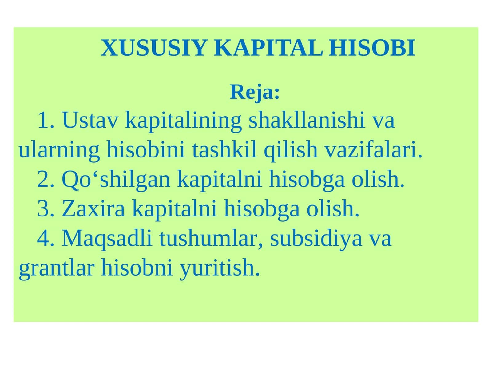 xususiy kapital hisobi