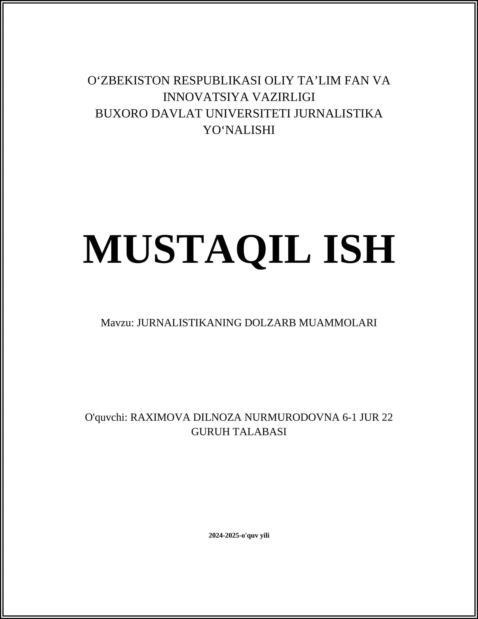 JURNALISTIKANING DOLZARB MUAMMOLARI