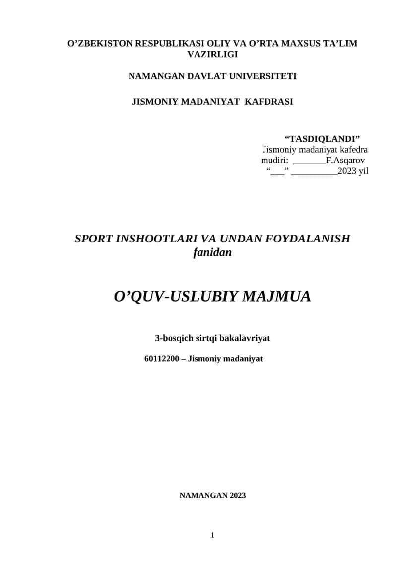 SPORT INSHOOTLARI VA UNDAN FOYDALANISH